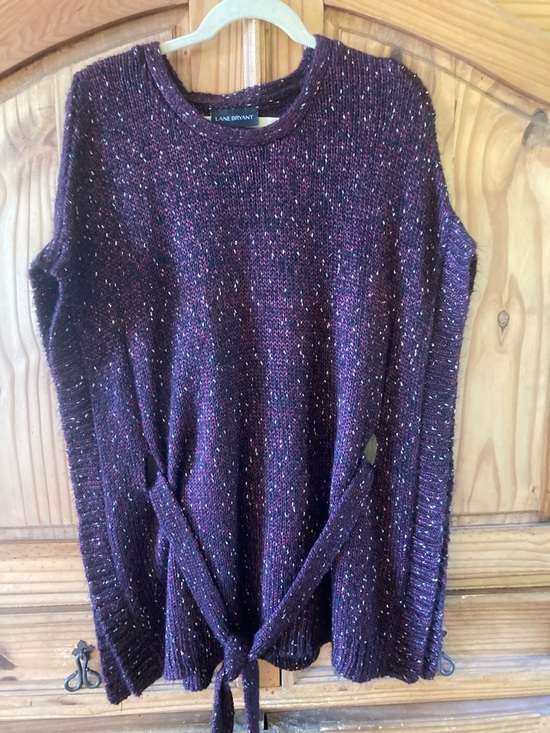 Lane Bryant Sweaters - Lane Bryant red black gold short sleeve belted sweater size 14/16